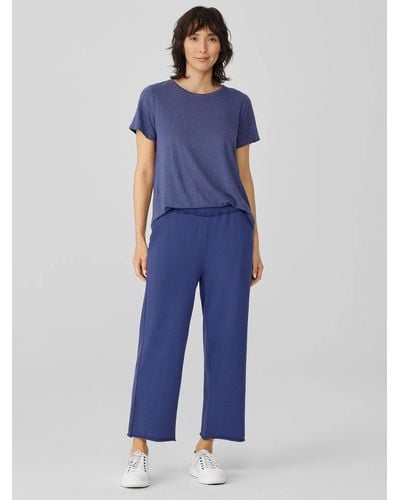 Eileen Fisher Lightweight Organic Cotton Terry Straight Pant - Blue