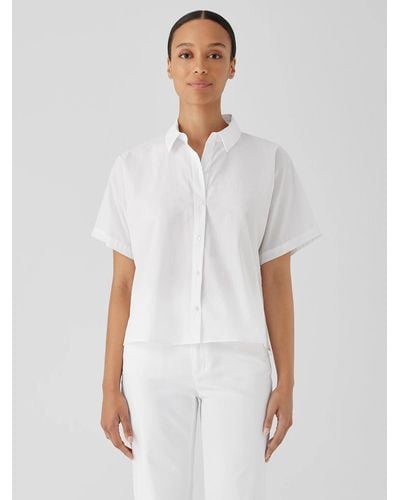 Eileen Fisher Washed Organic Cotton Poplin Short-sleeve Shirt - White