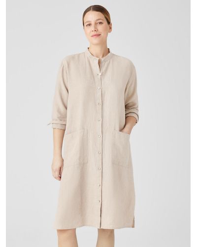 Eileen Fisher Organic Linen Mandarin Collar Dress - Natural