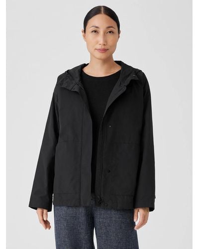 Eileen Fisher Light Cotton Nylon Hooded Jacket - Black