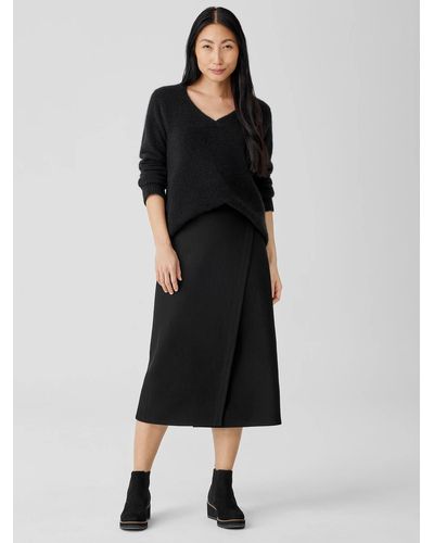 Eileen Fisher Boiled Wool Jersey Wrap Skirt - Black