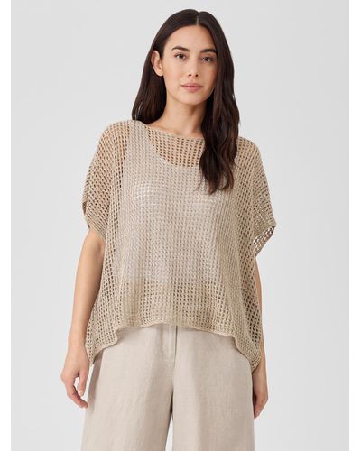 Eileen Fisher Organic Linen Délavé Bateau Neck Top - Natural