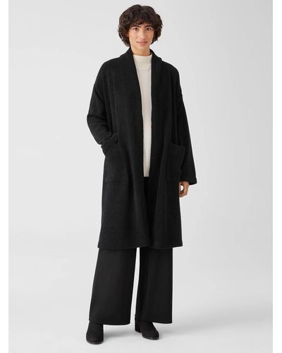 Eileen Fisher Boucle Wool Knit Long Coat - Black