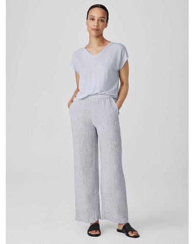Eileen Fisher Striped Organic Linen Crinkle Wide-leg Pant - White