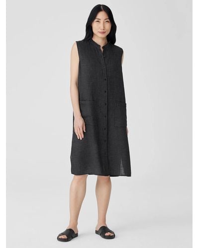 Eileen Fisher Mandarin Collar Knee Length Dress - Black