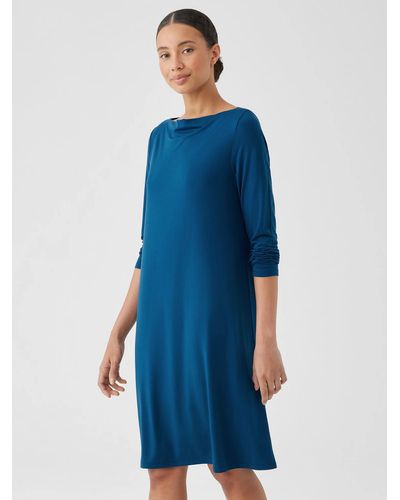 Eileen Fisher Fine Jersey Cowl Neck Dress - Blue