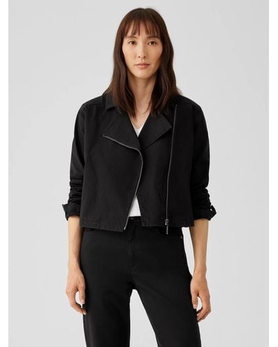 Eileen Fisher Organic Cotton Denim Notch Collar Jacket - Black