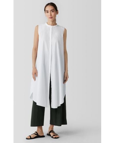 Eileen Fisher Washed Organic Cotton Poplin Sleeveless Dress - White