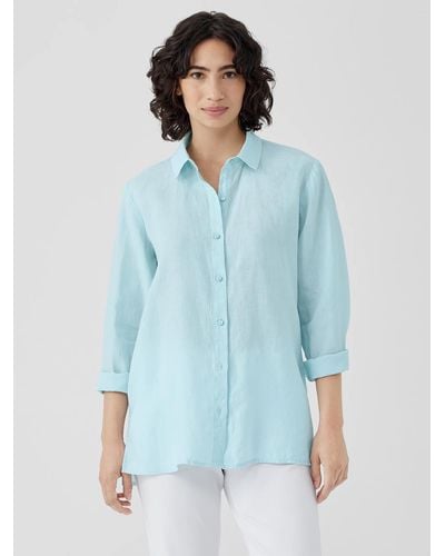 Eileen Fisher Organic Handkerchief Linen Classic Collar Shirt - Green