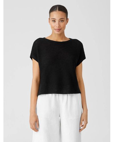 Eileen Fisher Organic Cotton Linen Slub Box-top - Black