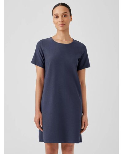 Eileen Fisher Washable Stretch Crepe Jewel Neck Dress - Blue