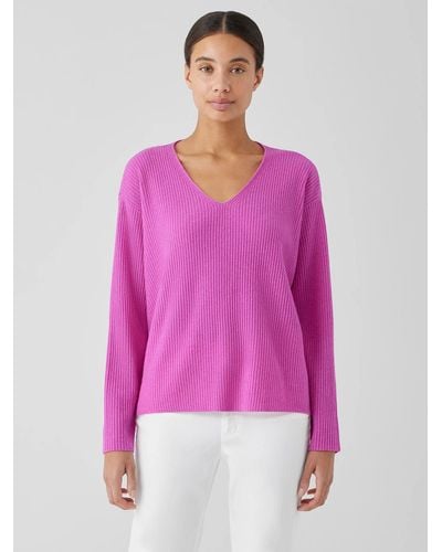 Eileen Fisher Italian Cashmere V-neck Top - Pink