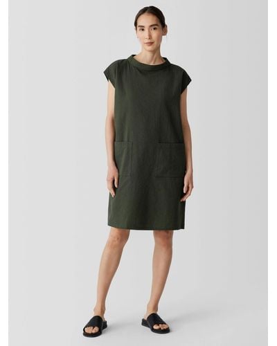 Eileen Fisher Organic Cotton Ripple Mock Neck Dress - Green