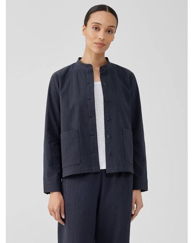 Eileen Fisher Organic Cotton Pucker Shirt Jacket - Blue