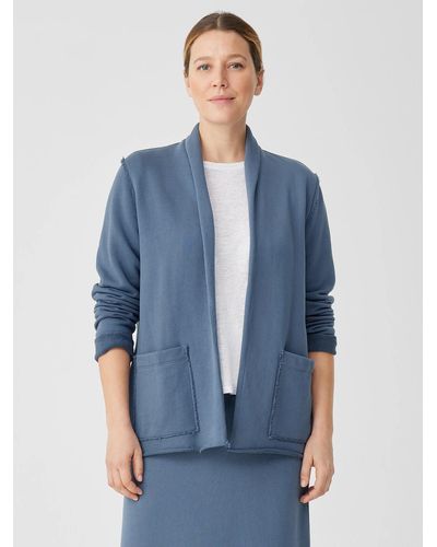 Eileen Fisher Organic Cotton French Terry Shawl Collar Jacket - Blue