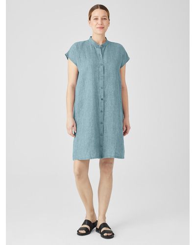 Eileen Fisher Washed Organic Linen Delave Shirtdress - Blue