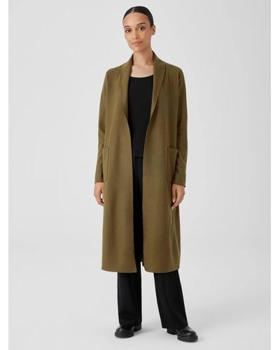 Eileen Fisher Boiled Wool Jersey High Collar Jacket - Green