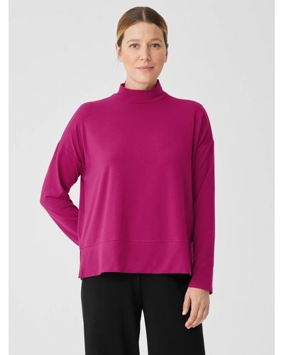Eileen Fisher Stretch Jersey Knit Mock Neck Top - Pink