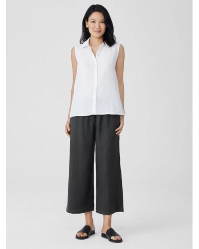 Eileen Fisher Garment-dyed Organic Linen Wide-leg Pant - White