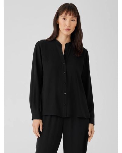 Eileen Fisher Silk Georgette Crepe Shirred-back Shirt - Black