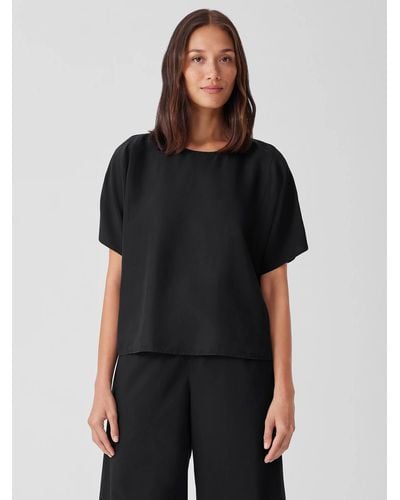 Eileen Fisher Garment-dyed Silk Jewel Neck Top - Black