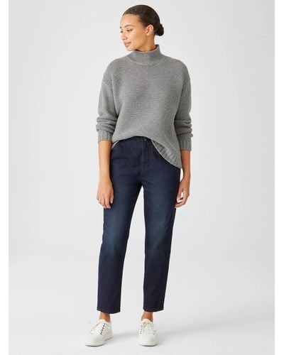 Eileen Fisher Organic Cotton Stretch Tapered Pant - Blue