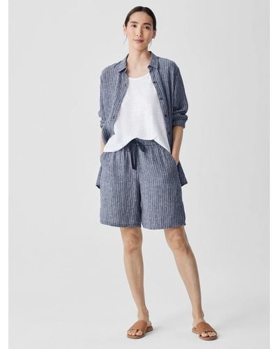Eileen Fisher Puckered Organic Linen Shorts - Blue