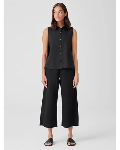 Eileen Fisher Organic Cotton Ripple Wide-leg Pant - Black