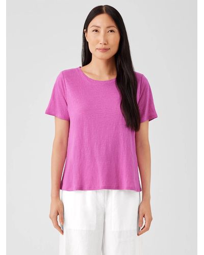 Eileen Fisher Organic Linen Jersey Crew Neck Tee - Pink