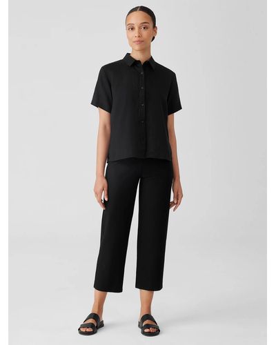 Eileen Fisher Washable Stretch Crepe Straight Pant With Yoke - Black