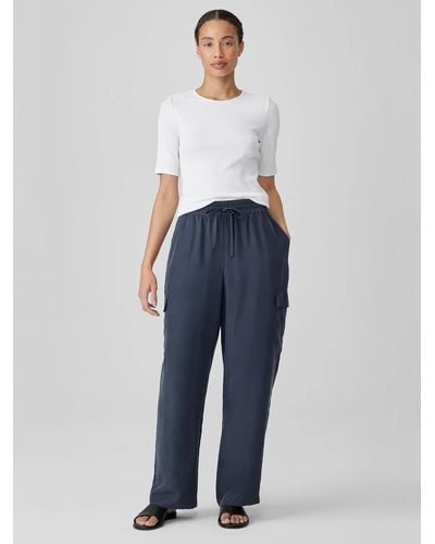 Eileen Fisher Washed Silk Cargo Pant - Blue
