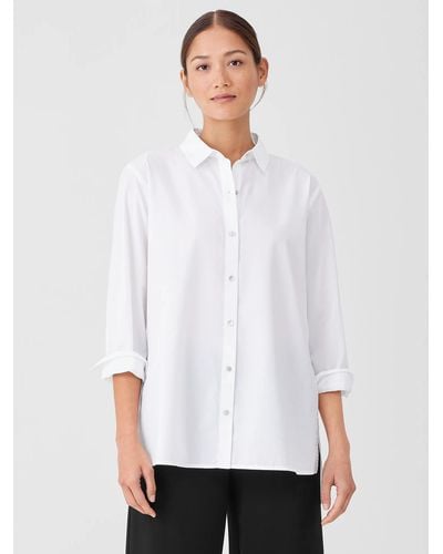 Eileen Fisher Washed Organic Cotton Poplin Classic Collar Shirt - White