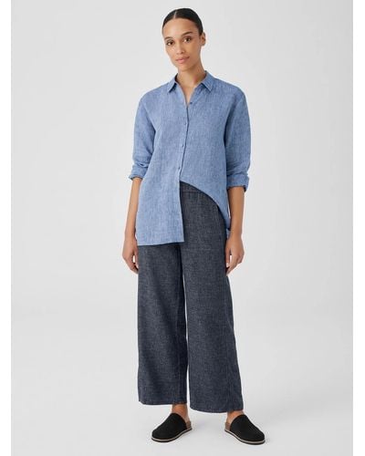 Eileen Fisher Tweedy Hemp Cotton Wide-leg Pant - Blue
