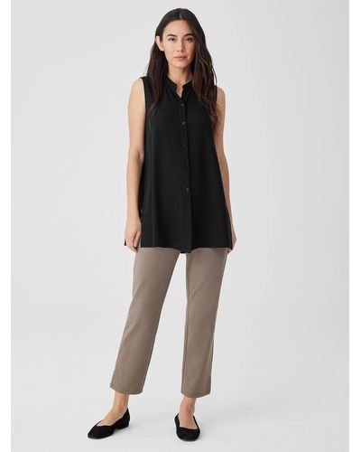 Eileen Fisher Cotton Blend Ponte Pant With Slits - Black