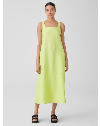 Eileen Fisher Organic Linen Sleeveless Midi Dress - Yellow