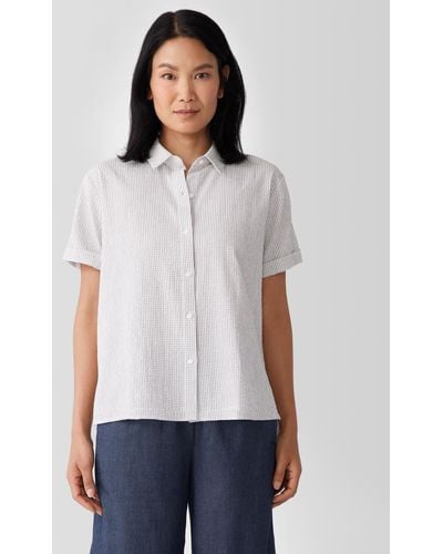 Eileen Fisher Organic Cotton Ripple Short-sleeve Shirt - White