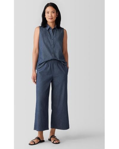 Eileen Fisher Airy Organic Cotton Twill Wide-leg Pant - Blue