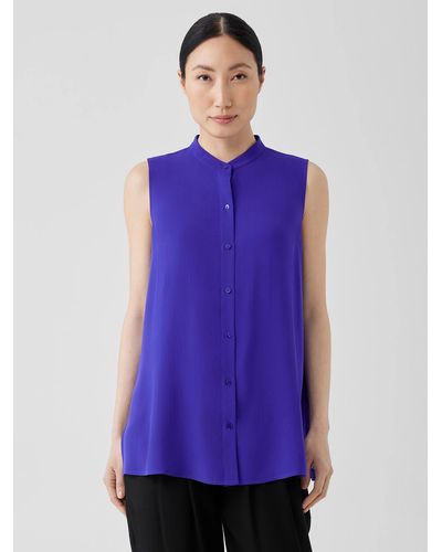 Eileen Fisher Silk Georgette Crepe Sleeveless Shirt - Purple