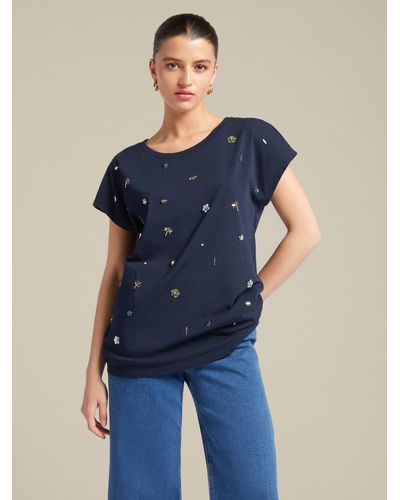 Elena Miro T-shirt con ricami - Blu