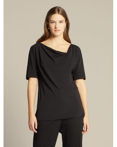 Elena Miro T-shirt con drappeggio e spilla - Nero