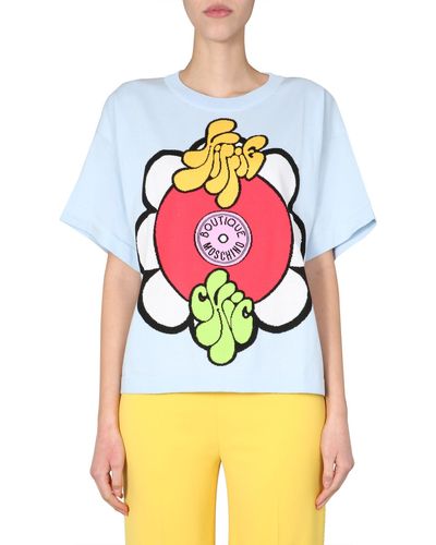 Boutique Moschino Crew Neck Cotton Knit T-shirt With Hippie Insert - Grey