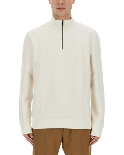 BOSS Sweatshirt With Collar And Zipper - White