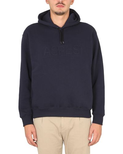 Aspesi Sweatshirt With Logo And Hood - Blue