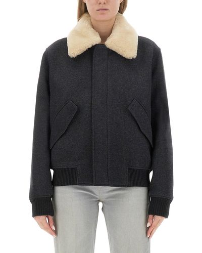 Ami Paris Jacket With Shearling Collar - Black