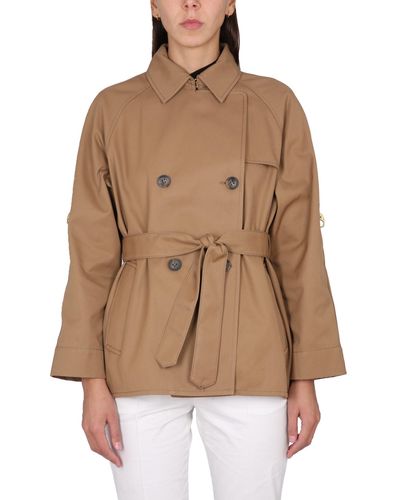 Fay Double-breasted Short Trench Coat In Water-repellent Technical Gabardine - Brown