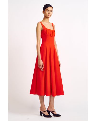 Emilia Wickstead Collins Pleated Wool-crepe Midi Dress - Red