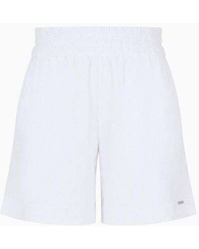 Emporio Armani Shorts Aus Sweatjersey Mit Logo-stickerei - Weiß
