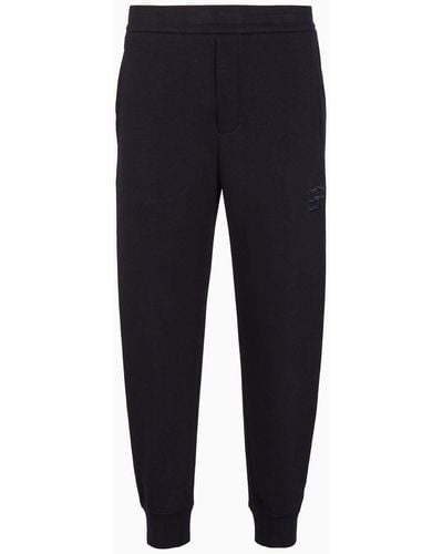 Emporio Armani Double-jersey Joggers With Embossed Embroidered Ea Logo - Blue