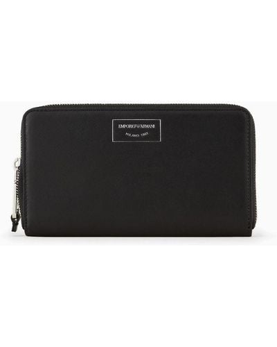 Emporio Armani Small Zip-around Myea Wallet In Ecological Leather - Black