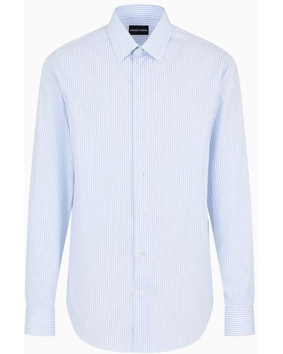 Emporio Armani Striped Cotton Armure Shirt With Classic Collar - White